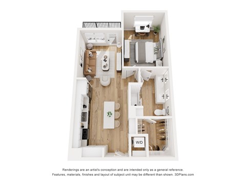 Floor plan for 1 bed, 1 bath, 716 sqft